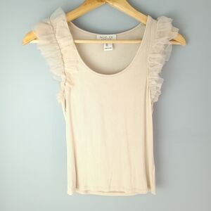 Rachel Zoe Cream Ruffle Sleeve Tank Top